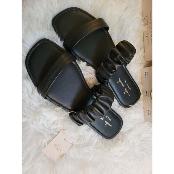 Mila Paoli Made in Italy Slip On 2 Band Black Sandals Size 8 / 39 New - Picture 3 of 6